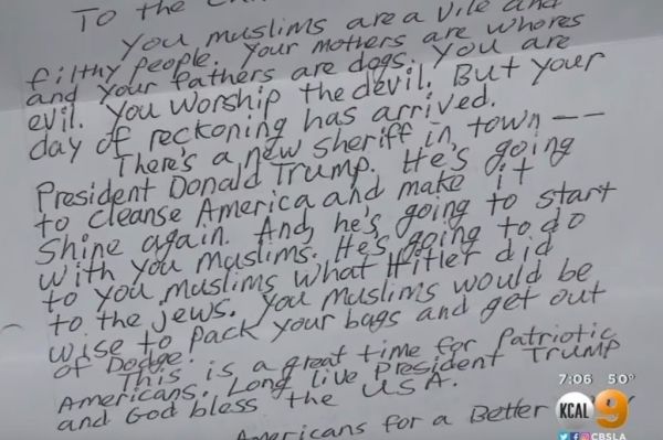 USA: Des lettres islamophobes pro-Trump menacent des musulmans...Photo