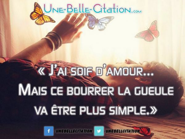 « J'ai soif d'amour... Mais ce bourrer la gueule va être plus simple. » - Une Belle Citation : Belles Citations, beaux proverbes... Diverses belle citations.