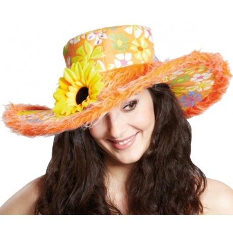 Chapeau Flower Power Hippie Orange Adulte - Baiskadreams.com