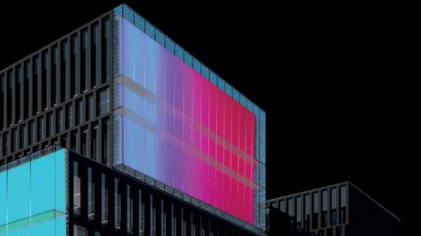 L’«œuvre de lumière», de Nathalie Junod,  permanente en façade à Austerlitz