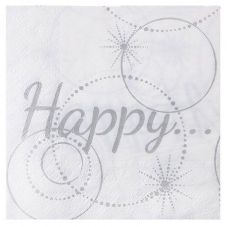 Serviette de table Happy blanc et argent papier x20 : Serviette papier