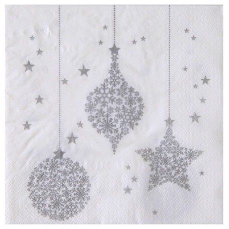 Serviettes de table Flocon de neige argent papier blanc cassé les 20 - Baiskadreams.com