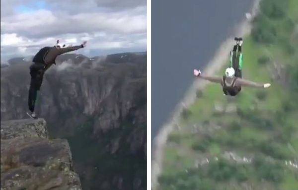 Il saute depuis une falaise et exécute un saut incroyable en parachute (Vidéo)