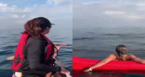 Une fille a une énorme surprise lors d'une baignade
