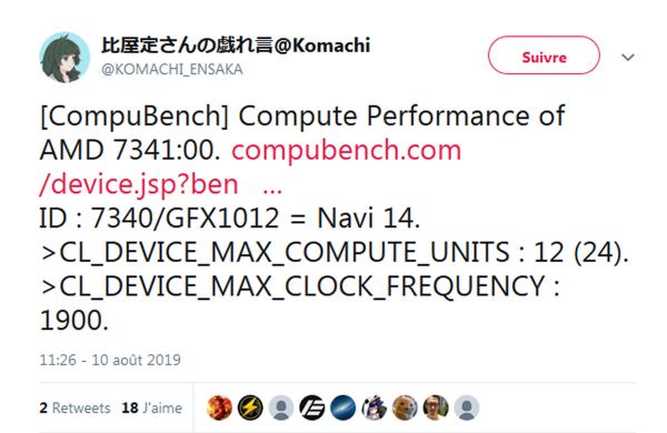 La future carte graphique AMD RADEON RX 5600 sous Compubench ?