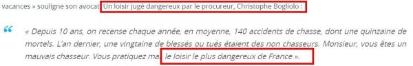 Quand un procureur en plein tribunal vend la mèche en disant  que la chasse est le loisir le plus dangereux de France