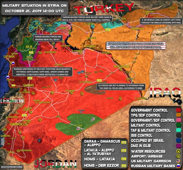 Situation militaire en Syrie au 21 octobre 2019 (Southfront)