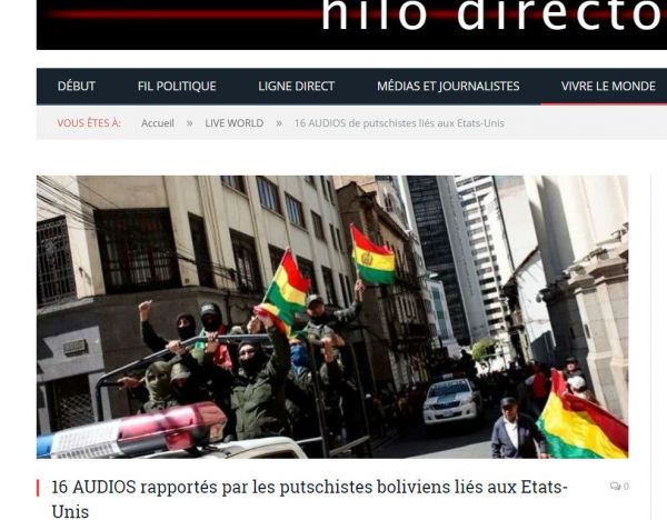 [NOUVEL ORDRE MONDIAL]Les Etats-Unis une fois encore impliqués dans le coup d'état en Bolivie.Un média numérique bolivien a publié une série de 16 enregistrements audios impliquant [...]
