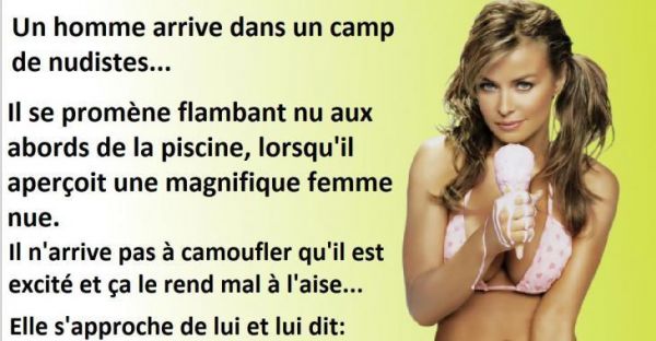 Une bonne blague, il aperçoit une femme canon dans un camp de nudistes et n’arrive pas à contenir sa joie