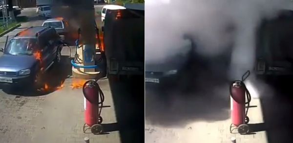 Un homme met le feu à une station-service en essayant d'éclairer sa bouteille de gaz avec un briquet