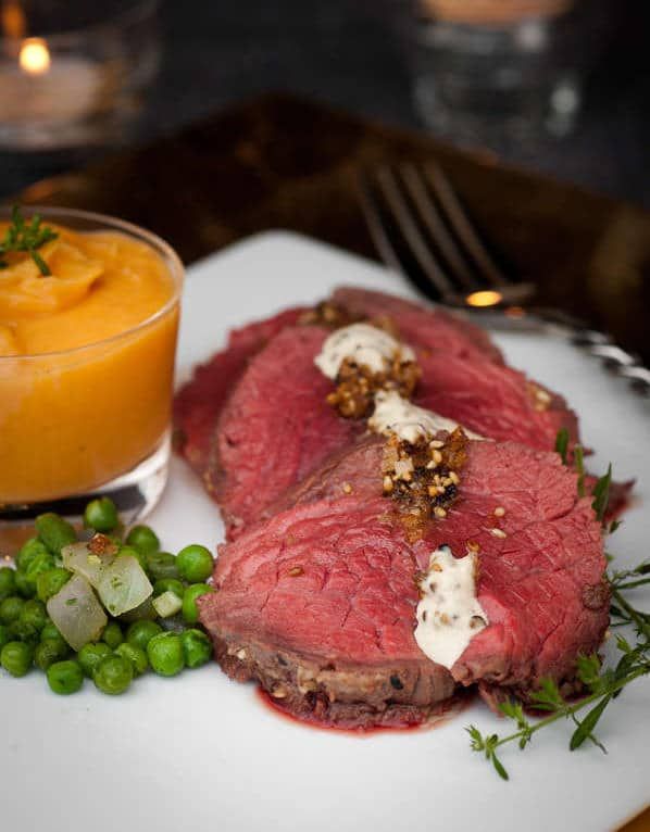 Rosbif pané et purée de patates douces