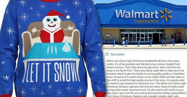 Walmart retire de son site canadien un pull de Noël faisant l'éloge de la cocaïne