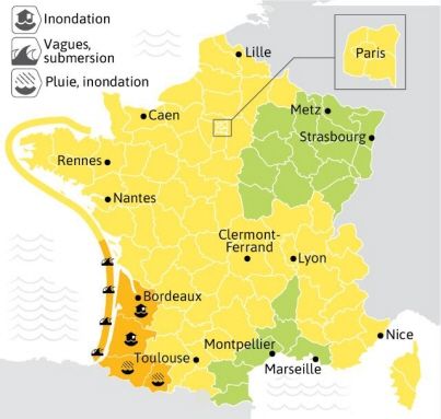 Pluie, inondation, vague : cinq départements du sud-ouest en vigilance orange