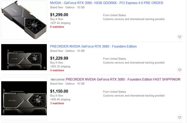 La GeForce RTX 3080 de NVIDIA déjà plus de 1200 dollars sur les sites d'enchères...