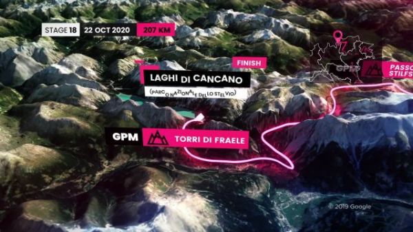 Giro - Giro 2020 : le parcours de la 18e étape en vidéo (Pinzolo-Laghi di Cancano, 207 km)
