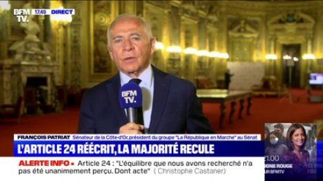 Réécriture de l'article 24: François Patriat reconnaît un "problème d'incompréhension"
