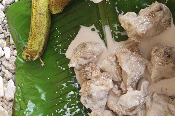 Préparation du "hua" dessert traditionnel à Wallis et Futuna