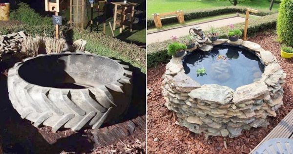 Voici comment transformer un simple pneu d'occasion en un magnifique bassin pour votre jardin