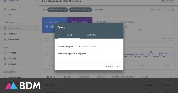 Search Console : utilisez les expressions régulières pour filtrer les requêtes et les pages