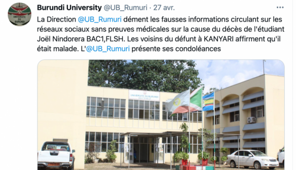 L'étudiant Joël Nindorera “n'est pas mort de faim”