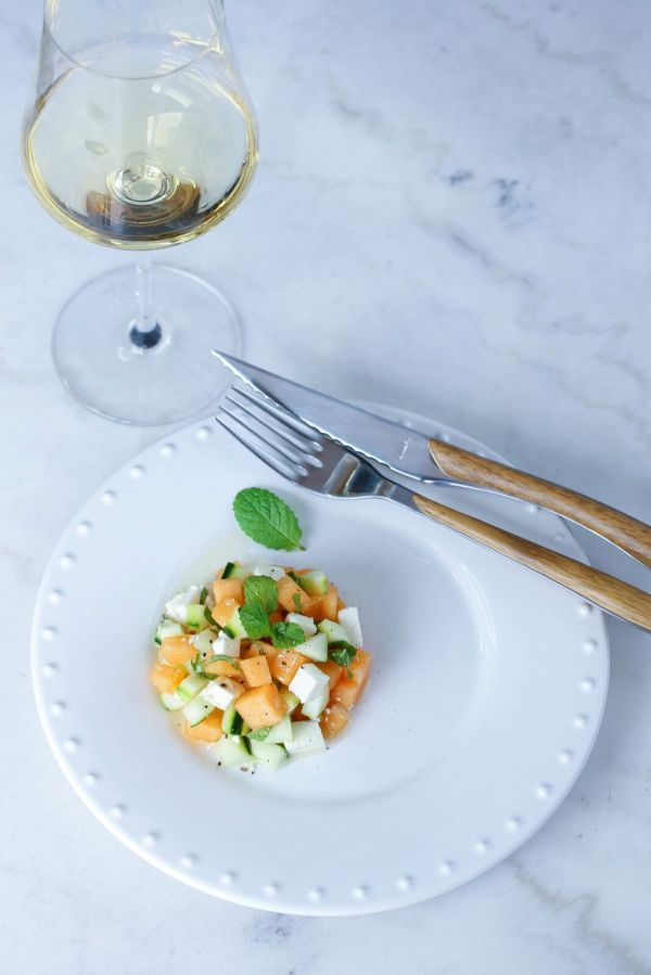 Tartare de melon, vinaigrette menthe et miel