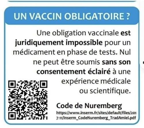 La Vaccination obligatoire est impossible : Code de Nuremberg et les autres textes.