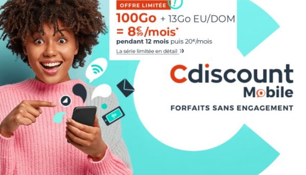 Cdiscount mobile : Forfait 100 Go sans engagement à 8,99 € pendant 1 an