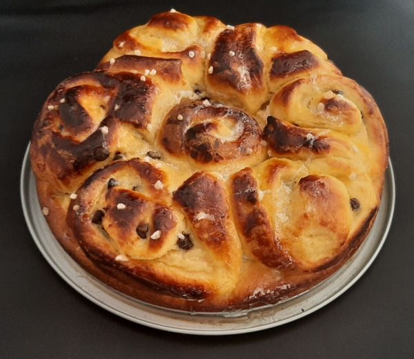 Gâteau chinois. Recette à la crème pâtissière et aux pépites de chocolat