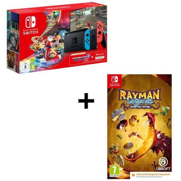 Cdiscount : pack Nintendo Switch + Mario Kart 8 Deluxe + Rayman Legends + 3 mois NSO à 289,99 €