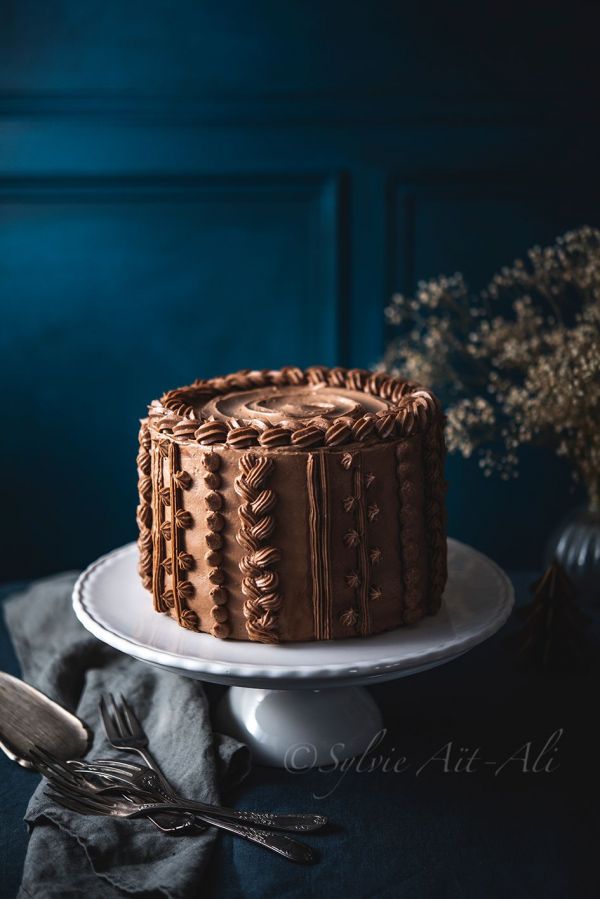 Gâteau chocolat praliné déco tricot
