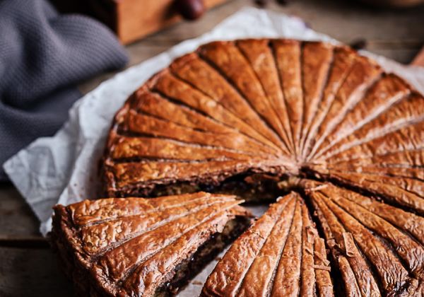 Galette des rois au café et chocolat, pate feuilletée inversée au cacao