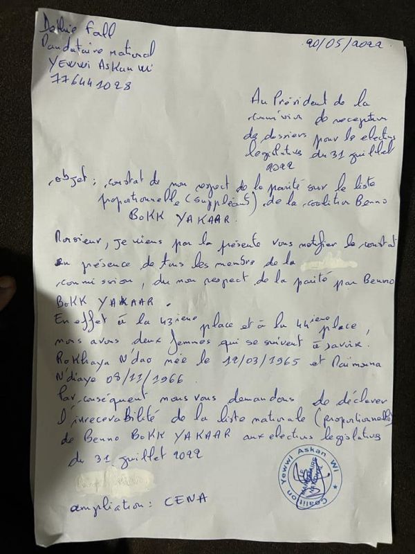 Une nouvelle qui tombe comme une bombe : Constat certifié par la DGE et la CENA, la liste de BBY est Irrecevable
