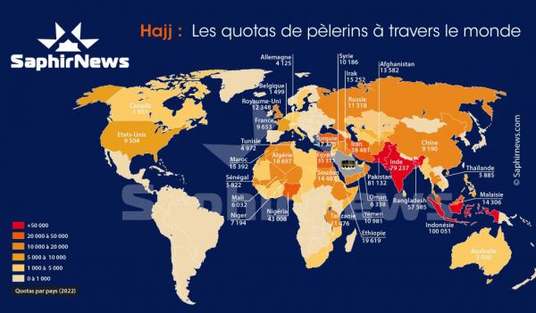 Hajj 2022 : combien de pèlerins par pays sont autorisés à La Mecque ? Voici la carte mondiale des quotas