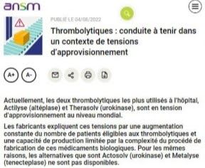 Vaccination : L'explosion des tromboses dans le monde conduit à des ruptures de thrombolytiques