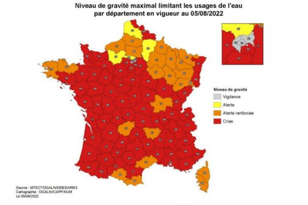 Sécheresse 2022 : carte d'alerte et restrictions d'eau chez vous