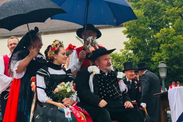 En photos. Mariage sous les parapluies pour l'Ami Fritz et Suzel, à Marlenheim en Alsace