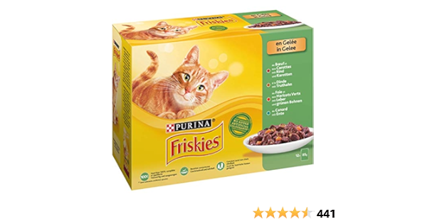 Purina Friskies engelée au Bœuf-Carotte à la Dinde au Foie-Haricots Verts au Canard, 12 x 85g