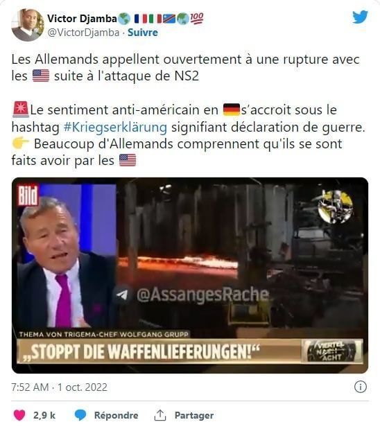 Les Allemands appellent ouvertement à une rupture avec les Américain suite à l'attaque de #NS2