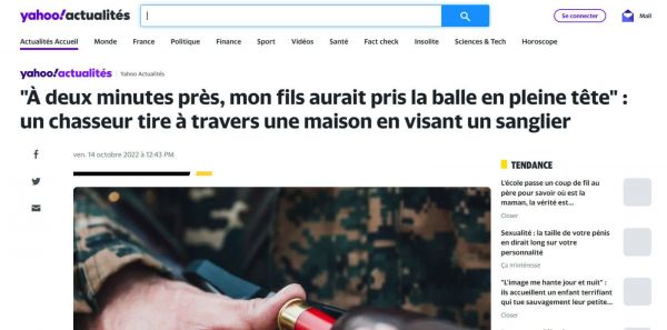 Gard:"À deux minutes près, mon fils de 2 ans aurait pris la balle en pleine tête" : un chasseur tire à travers une maison en visant un sanglier , Samedi 1 ier Octobre