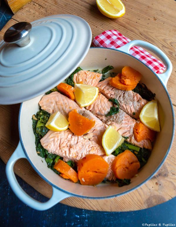 Pavés de saumon, épinards et patates douces