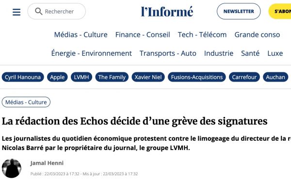Éviction aux "Échos", les journalistes en grève des signatures