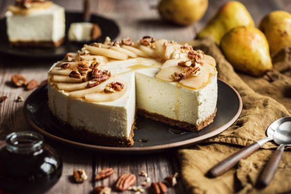Cheesecake aux poires et aux noix de pécan
