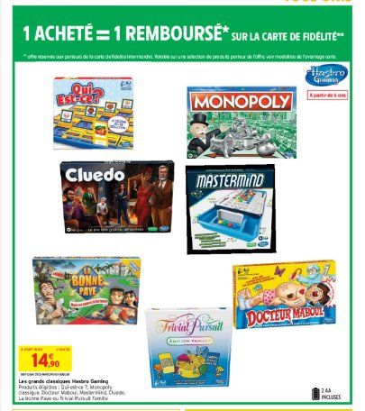 3 jeux Hasbro 100% remboursés chez INTERMARCHE !! (monopoly , bonne paye ,cluedo …)