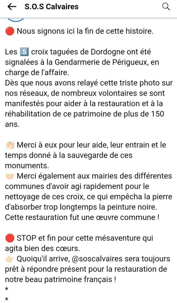 Dordogne : les 5 calvaires tagués nettoyés