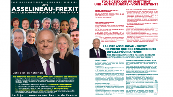Profession de foi de la Liste ASSELINEAU-Frexit, pour le pouvoir d’achat et pour la paix