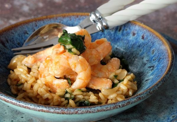 Risotto aux crevettes et au vert de bettes