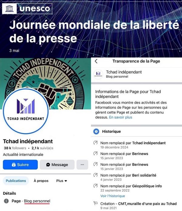 Tchad Indépendant. Blog personnel sur facebook mais ni journal ni écrits de journalistes