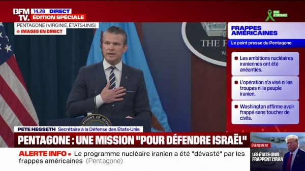 Frappes américaines en Iran: "Téhéran est en train de comprendre la réalité de ce qu'il s'est passé", explique Pete Hegseth, secrétaire à la Défense des États-Unis
