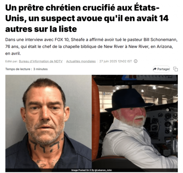 Un prêtre chrétien crucifié aux États-Unis par un juif messianiste qui avoue qu’il en avait 14 autres sur la liste