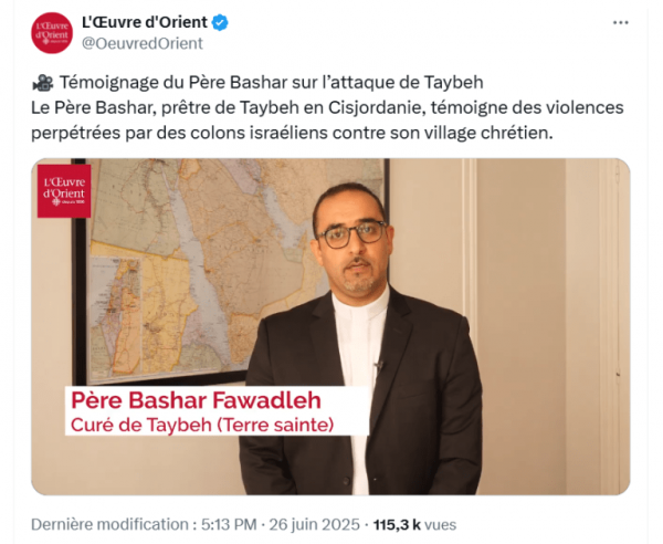Témoignage du Père Bashar sur l'attaque du village chrétien de Taybeh par des colons israéliens